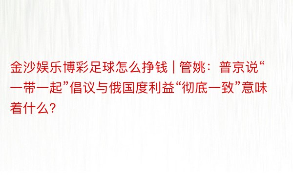 金沙娱乐博彩足球怎么挣钱 | 管姚：普京说“一带一起”倡议与俄国度利益“彻底一致”意味着什么？