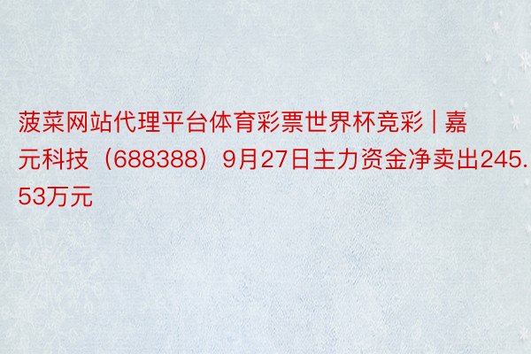 菠菜网站代理平台体育彩票世界杯竞彩 | 嘉元科技（688388）9月27日主力资金净卖出245.53万元